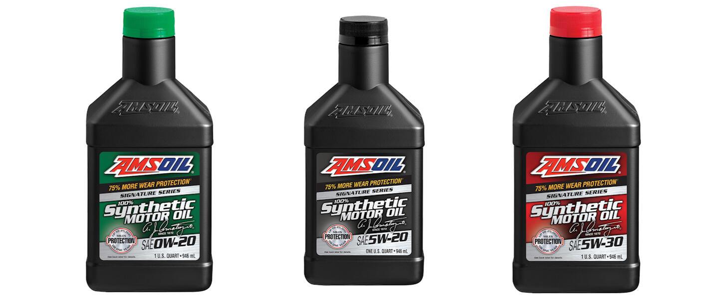 bottles of AMSOIL Signature Series 100% synthetic motor oil